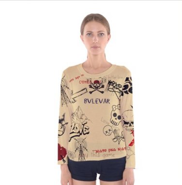 Sport tee long sleeves with tattoo urban style nude color