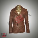 Women Trendy Brown Sheep Leather Jacket - Waist Leather Belt - 3XL Women Trendy Brown Sheep Leather Jacket - Waist Leather Belt - 3XL
