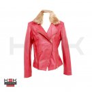 KSK Fashions - Women Red Color Biker/Motorcycle Genuine Leather with Fur Collar KSK Fashions - Women Red Color Biker/Motorcycle Genuine Leather with Fur Collar