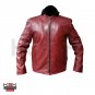 KSK Fashions - Men Red Genuine Sheep Leather Jacket with Hood