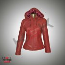 KSK Fashions - Women Trendy Red Color with Hoodie - Genuine Sheep Leather Jacket KSK Fashions - Women Trendy Red Color with Hoodie - Genuine Sheep Leather Jacket