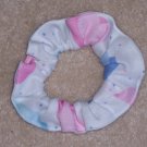 Pink Blue Purple Hearts White Fabric Hair Scrunchie Scrunchies by Sherry