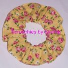 Pink Roses Floral Yellow Fabric Hair Ties Scrunchie Srunchies by Sherry