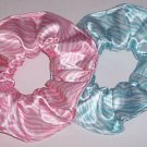 Pink & Blue Zebra Print Satin Fabric Hair Scrunchie Set of 2 Scrunchies by Sherry