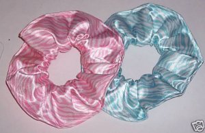 Pink & Blue Zebra Print Satin Fabric Hair Scrunchie Set of 2 Scrunchies by Sherry