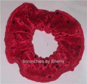 Red Sequin Dots Velour Fabric Hair Ties Scrunchie Scrunchies by Sherry