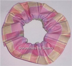 Pink Green Purple Yellow Plaid Fabric Hair Scrunchie Scrunchies by Sherry