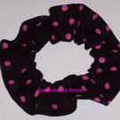 Hot pink on Black Polka Dots Dot Fabric Hair Scrunchie Ties Scrunchies by Sherry