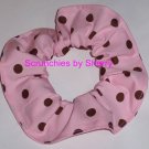 Brown on Pink Polka Dots Dot Fabric Hair Scrunchie Ties Scrunchies by Sherry