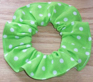 White on Bright Green Polka Dots Dot Fabric Hair Scrunchie Ties Scrunchies by Sherry
