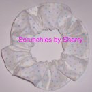 Tiny Color Dots on White Polka Dots Dot Fabric Hair Scrunchie Ties Scrunchies by Sherry
