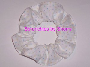 Tiny Color Dots on White Polka Dots Dot Fabric Hair Scrunchie Ties Scrunchies by Sherry