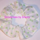 Light Green Dots on White Polka Dots Dot Fabric Hair Scrunchie Ties Scrunchies by sherry