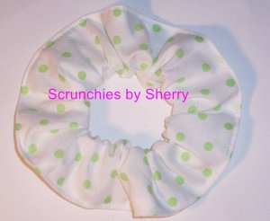 Light Green Dots on White Polka Dots Dot Fabric Hair Scrunchie Ties Scrunchies by sherry