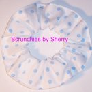 Light Turquoise on White Polka Dots Dot Fabric Hair Scrunchie Ties Scrunchies by Sherry