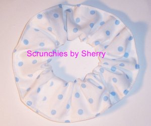 Light Turquoise on White Polka Dots Dot Fabric Hair Scrunchie Ties Scrunchies by Sherry