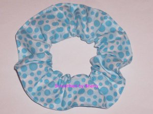Light Blue Dots on Blocks Polka  Dot Fabric Hair Scrunchie Ties Scrunchies by Sherry