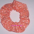 White on Peach Polka Dots Dot Fabric Hair Scrunchie Ties Scrunchies by Sherry