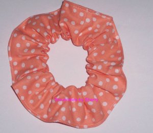 White on Peach Polka Dots Dot Fabric Hair Scrunchie Ties Scrunchies by Sherry