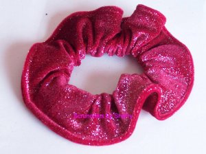Red Silver Bejeweled Glitter Sparkling Velvet Fabric hair Scrunchie Scrunchies by Sherry