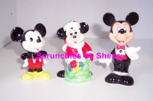 3 Walt Disney Vintage Mickey Mouse Santa Ceramic Figurine