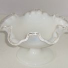 Fenton Candy Dish Footed Clear White Milk Glass Silver Crest Ruffled 7" Vintage
