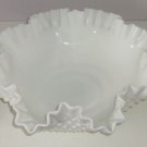 Fenton Serving Bowl Milk White Hobnail Vintage Marked Large Fruit Ruffled Edge