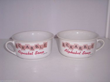Hasbro Scrabble Coffee Mug Alphabet Soup Ceramic Bowl Vintage 2002 Lot of 2