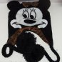 Disney Minnie Mouse Hat Hoodie Knit Fleece Winter Pom Poms Animal Print Bow