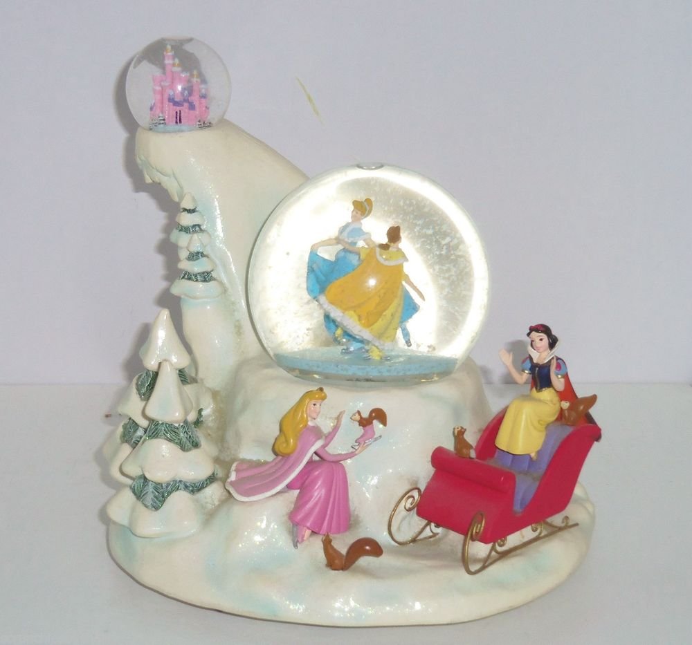 Disney Store Cinderella Belle Snow White Snowglobe Musical Revolving