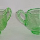 Sugar Bowl Creamer Green Vaseline Uranium Floral Etched Depression Vintage Sugar Bowl Creamer Green Vaseline Uranium Floral Etched Depression Vintage