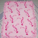 Breast Cancer Big Pink Ribbons & Hearts Hand Tied  Fleece Baby Pet Lap Blanket