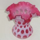 Fenton Cranberry Coin Dot Ruffled Opalescent Vase Vintage Pink White