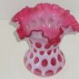 Fenton Cranberry Coin Dot Ruffled Opalescent Vase Vintage Pink White