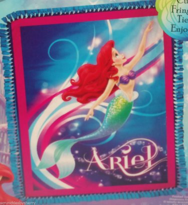 Disney Princess Ariel Micro Fleece Blanket Little Mermaid Hand Tied Teal Purple