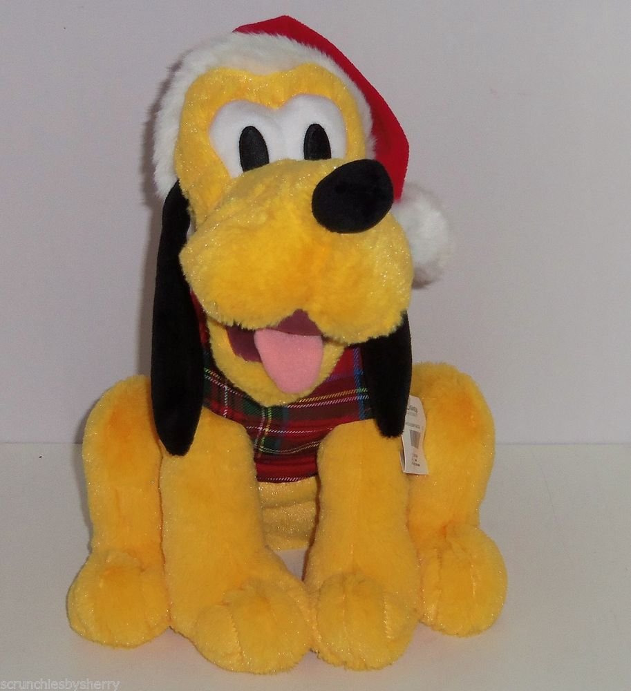 Disney Store Pluto Christmas Plush Toy Exclusive Original Red Plaid Hat Shirt