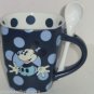 Disney Mickey Mouse Coffee Mug Spoon Cup Polka Dot Blue Theme Parks