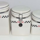 3 Coke Coca Cola Ceramic Canisters Checker Board Design Seals 2002 Retired