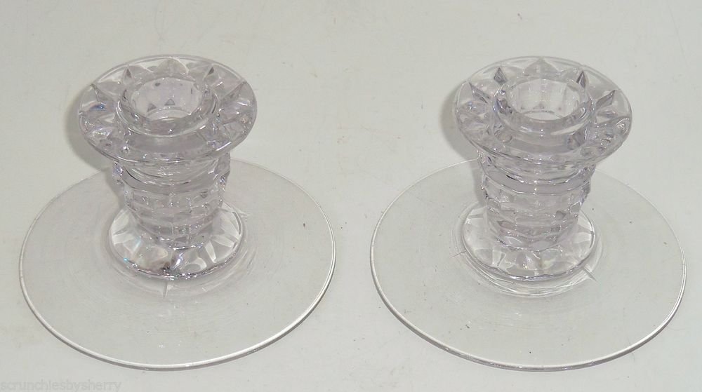 2 Fostoria American Candle Holder Stick Low Crystal Clear Glass  Vintage