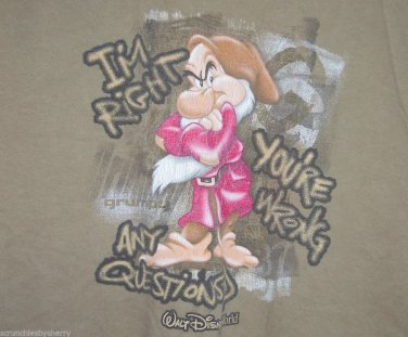 Walt Disney World Grumpy T-Shirt Tan Snow White Dwarfs I'm Right You're Wrong M