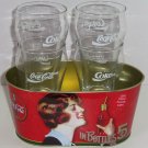 Coca Cola Glasses Oval Tub Clear Glass Enjoy Coke in Bottles Tin Lot of 4 Coca Cola Glasses Oval Tub Clear Glass Enjoy Coke in Bottles Tin Lot of 4