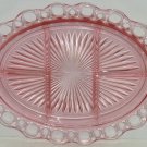Anchor Hocking Pink Open Lace Relish Tray Old Colony Dperession Glass Vintage