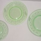 11 Green Vaseline Uranium Floral Etched Depression Vintage Salad Dessert Saucer 11 Green Vaseline Uranium Floral Etched Depression Vintage Salad Dessert Saucer