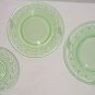 11 Green Vaseline Uranium Floral Etched Depression Vintage Salad Dessert Saucer