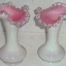 Fenton Ruffled Vase Pink White Peach Crest Vintage Glass Art 1940's Vases Lot of 2 Fenton Ruffled Vase Pink White Peach Crest Vintage Glass Art 1940's Vases Lot of 2