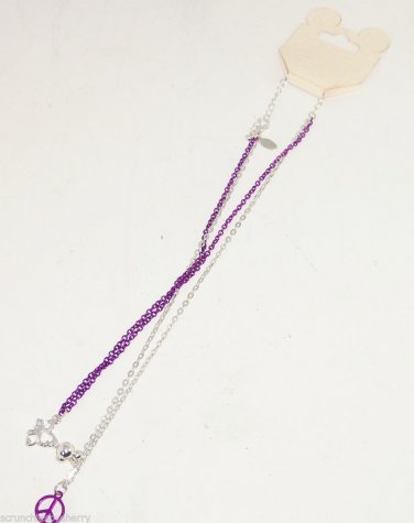 Disney Mickey Mouse Head Necklace Purple Peace Sign Butterfly Theme Parks New