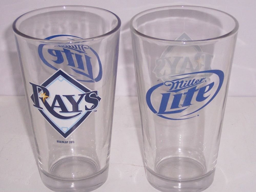 2 Tampa Bay Rays Glasses Miller Lite Baseball Drinking Beer Glass 2011