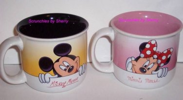 2 Disney World Mickey Minnie Mouse Tea Coffee Mugs Pink Black Mug Retired
