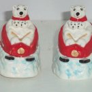 Coke Polar Bear Coca Cola Salt  & Pepper Shakers Downhill Sledding Ceramic