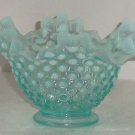 Fenton Aqua Blue Ruffled Dish Opalescent Hobnail Candy Nut 4" Tall Vintage Fenton Aqua Blue Ruffled Dish Opalescent Hobnail Candy Nut 4" Tall Vintage